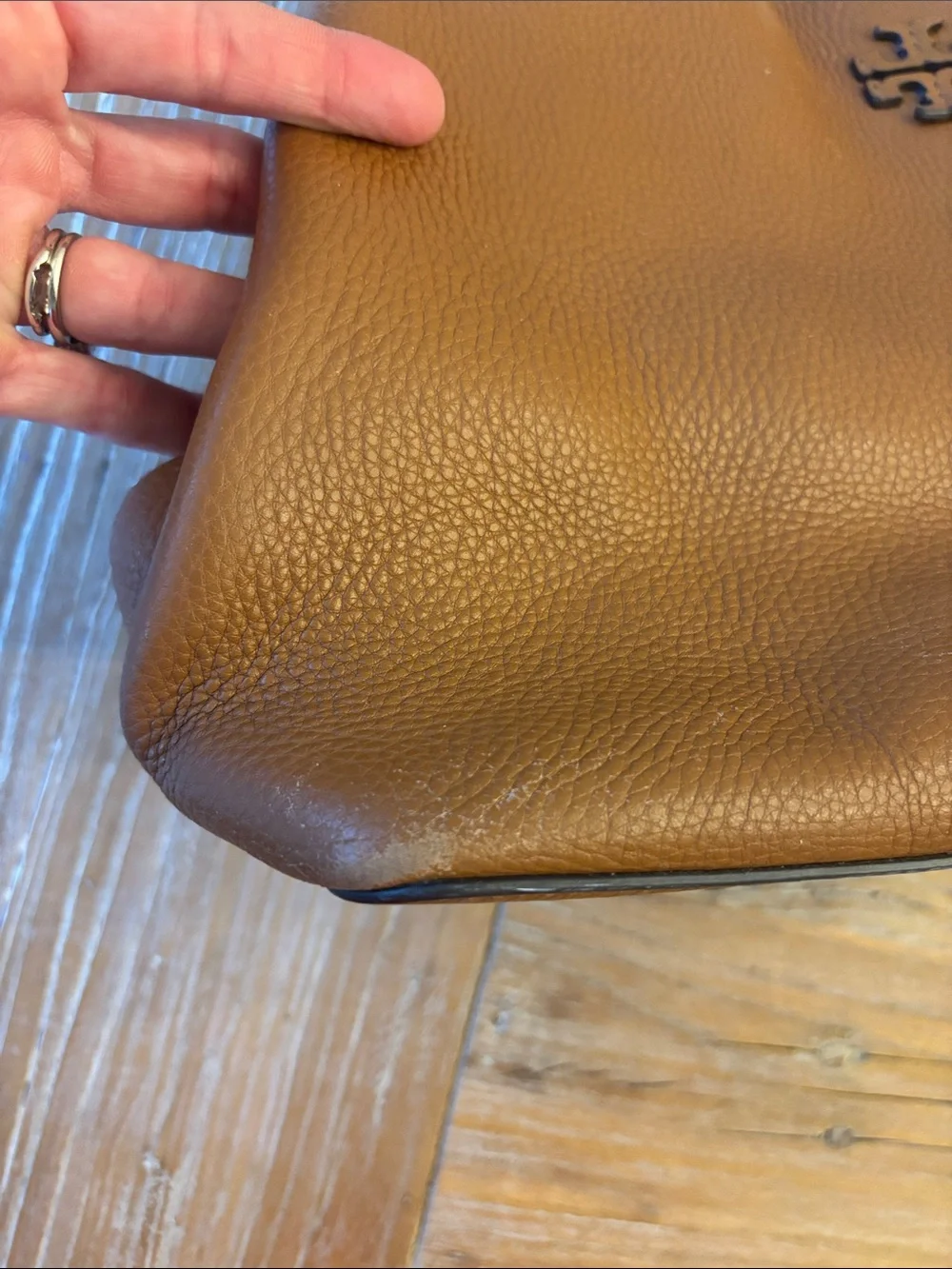 Tory Burch Cognac Braided-Handle Leather Shoulder Bag with Tassel